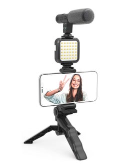 Buy Vlogging"Like Me" LED Video Light + Microphone + Mobile Phone Holder + Hand Grip/Mini Tripod Compatible with Smartphones for TikTok in UAE