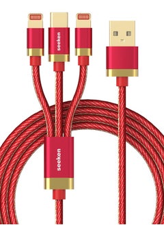 Buy SEEKEN LIGHTING CABLE 3 IN 1- RED | Fast Charging | Braided Cable | Anti Bending | Premium Design | High-Quality. in UAE