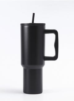 Buy Keep Warm and Cool Simple Modern Stainless Steel Tumbler/Cup/Water Bottle with Handle and Straw Lid for Tea, Coffee, Milk and Water 1200 ML Black in Saudi Arabia