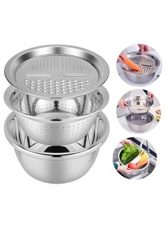 Buy 3 in 1 multi-purpose stainless steel dough mixer grater colander set for cheese grinder chips washing rice vegetables pasta strainer kneading dough in Egypt