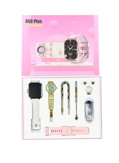 Buy 7 in 1 Ultra Watch Series 9 Smart Watch for Women and Golden Mechanical Watch with Silicon Band and 1 Golden Bracelet and 1 Pendant and 1 pair of Stud Earrings and ring in Saudi Arabia