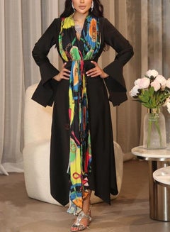 Buy Black Stitching Contrast Color Waist Dress in Saudi Arabia