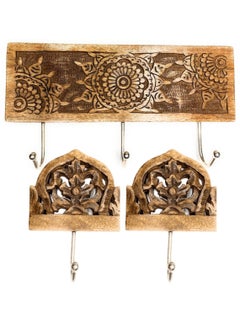 اشتري Rustic Bamboo & Wood Wall-Mounted Hook Hanger Decor - Set of 3 Key Holder, Heavy Coat Hanger for Clothes - Entryway & Home Decor Hooks في الامارات