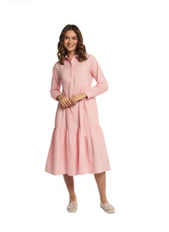 Buy Fancy Poplin Midi Tiered Dress With Long Sleeves in Egypt