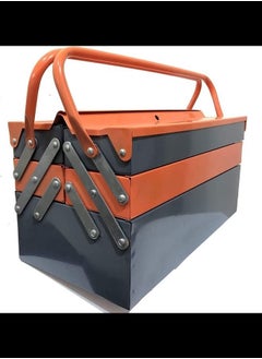 Buy Metal Tool Box 21" HD, Orange Grey Color, 3-Tier Foldable Big Tool Box Metal Material Side by Side Open Folding Tool Box in UAE