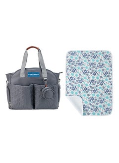 اشتري Combo Pack Of 2 Diaper Portable Bag With Reusable Changing Mat Printed Flower - Blue في الامارات