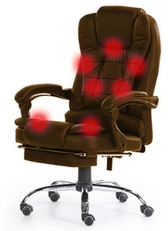 Buy Massage Office Chair, Ergonomic High Back Leather Work Chair with Flip Arms, Brown in Saudi Arabia