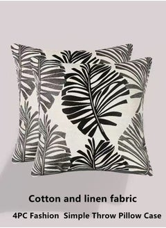 Buy 4-Piece Throw Pillow Case Cushion Cover Jacquard Cotton and Linen Black/White 45 x 45 Centimeter in UAE