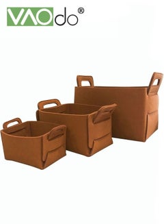 Buy 3-Pack Felt Storage Basket Foldable Multifunctional Clothes Organizer Dirty Laundry Storage Box in Saudi Arabia