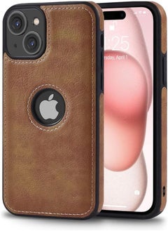 Buy iPhone 15 Case, Vegan Leather Protective Case for iPhone 15 6.1", Luxury, Elegant and Beautiful Design Cover, Non-Slip Vintage Looking Perfect Stitching Leather Case-Brown in Saudi Arabia