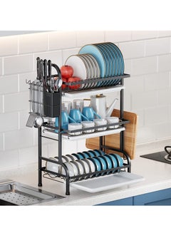 Wall Mounted Stainless Steel Dish Drying Rack Fruit Vegetable Storage  Basket with Drainboard and Hanging Chopsticks Cage Knife Holder Kitchen  Supplies Shelf Utensils Organizer (3-Tier)