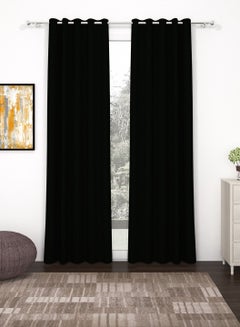 Buy Story@Home Blackout Curtain, Superior Faux Silk Plain Solid 2 Piece Door Curtains,7 Feet, Black in UAE