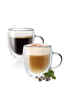 اشتري Glass Coffee Cups with Handles 250ml Double Wall Coffee Mugs for Latte Cappuccino Espresso Milk Hot Drinks Tea Juice Water Glasses [2 Cups] في الامارات