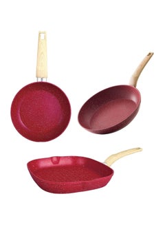 Buy 3-Piece Non Stick Granite Pan Set, red , SV93 in UAE