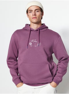 Buy Lilac Regular Cut Space Embroidered Hooded Cotton Sweatshirt with Fleece Inside TMNAW24SW00101 in Egypt