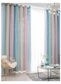 Buy Blackout Curtains, Decorative Thread Foil Blackout Curtains, Thermal Insulated Room Darkening Curtains for Bedroom Living Room 100*200cm in UAE