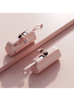 Buy 10000 mAh large capacity capsule power bank Apple and Typec cable dual plug comes with mobile phone holder portable multi-functional power bank pink in Saudi Arabia