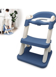 Buy 2 In 1 Potty Training Seat Height Adjustment Toddler Ladder Toilet Chair with PVC Cushion Foldable Bathroom Trainer Seat for Kids in Saudi Arabia