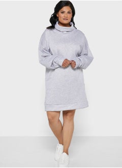 Buy Grey Plus Sweat Funnel Neck Dress in UAE