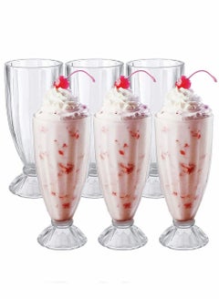 Buy 6 Pack Milkshake Glass, Old Fashioned Soda Glasses, Footed Ice Cream Glasses, Retro Dessert Cups, For Floats, Shakes, and Sundaes, Fountain Classic Glass for Ice Cream (Clear, 12oz) in UAE