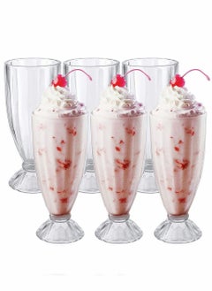 اشتري 6 Pack Milkshake Glass, Old Fashioned Soda Glasses, Footed Ice Cream Glasses, Retro Dessert Cups, For Floats, Shakes, and Sundaes, Fountain Classic Glass for Ice Cream (Clear, 12oz) في الامارات