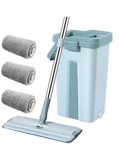 Buy Microfiber Flat Mop with Bucket Cleaning Squeeze Hand Free Floor Mop 3 Reusable Mop Pads Stainless Steel Handle360 Rotating Head Squeeze Flat Mop green in UAE