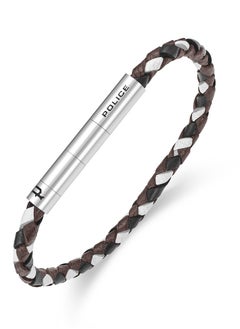 اشتري Police Fuze Brown/Black/White Leather Stainless Steel Gents Bracelet في الامارات