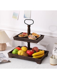 Buy Wooden 2-Tier Cupcake Stand, Rustic Pastry Holder Farmhouse Style Serving Tray Elegant Tiered Tray for Desserts Cakes Parties Celebrations & Special Occasions Dark Brown in UAE