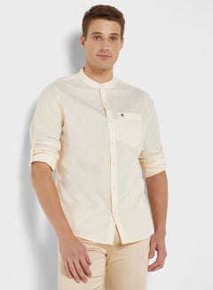 Buy Men Beige Pure Cotton Slim Fit Casual Shirt in Saudi Arabia