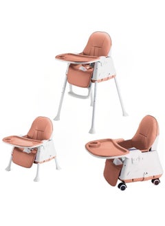 Buy Baby High Chair, 3 in 1 Portable Feeding Chair with Dining Tray, Height-Adjustable Dining Table Chair for Baby 3 Months to 4 Years (Brown) in Saudi Arabia