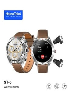 Buy Smart Watch ST-5 Watch Buds With Built-in Bluetooth Earphones Round AMOLED Screen With Wireless Charging in Saudi Arabia