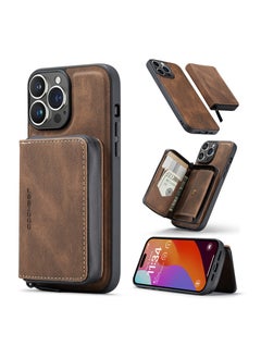 Buy Wallet Case for Apple iPhone 15 Pro Max, 2 in 1 Magnetic Detachable Zipper Pocket Magnetic Buckle Purse Premium PU Leather Cover with Card Holder Kickstand (Coffee) in UAE