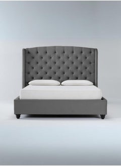 Buy Ottoman Tufted Upholstered Bed 200x150 Queen Size Grey Color in UAE