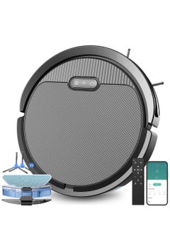 Buy Robot Vacuum And Mop Combo App or Voice Control 3 In 1 Robot Vacuum Cleaner 4000pa Max Power Suction Scheduled Cleaning Automatic Recharge For Pet Hair Low Carpet in UAE