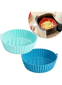 اشتري inch Air Fryer Silicone Pot 2 Pack Reusable Air Fryers Baking Oven Accessories Non Stick Replacement Parts Tray (Blue&Green) في الامارات