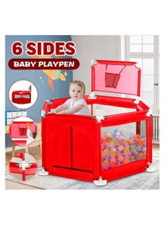 Buy Baby Playpen Safety Kids Play Yard Baby Indoor Playpen Safety Play Yard for Toddler Red in Saudi Arabia