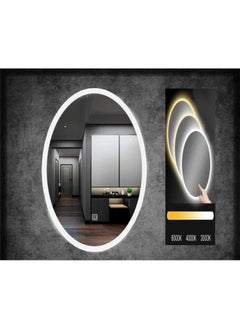 Buy Bathroom Mirror With Led Light Touch Switch 3 Colors Dimmable Light Wall Mounted Oval Shape Makeup Vanity Mirror 60x80cm in UAE