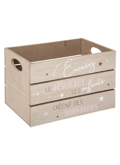 Buy 2-Piece Quote Printed Rectangular Portable Wooden Crate Set Beige 20 x 30 x 20 cm 127266A in Saudi Arabia