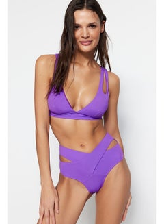 Buy Purple Cut Out/Windowed High Waist Bikini Bottom TBESS20BA0184 in Egypt