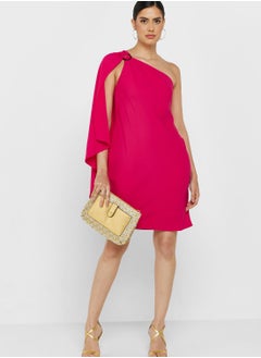 Buy One Shoulder Drape Detail Cocktail Dress in UAE