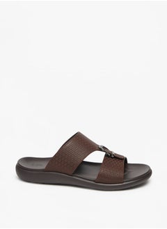 Buy Men's Textured Slip-On Sandal with Buckle Detail in Saudi Arabia