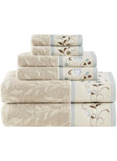 Buy Park Serene Floral Embroidered 100% Cotton Jacquard Ultra Soft Absorbent Bathroom Towel Set Shower Hand Face Washcloths, See Below, Blue in Saudi Arabia