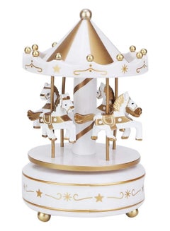 Buy Music box, Four Horse small Carousel music box, Classic Carousel music box White Gold 19x12centimeter in Saudi Arabia
