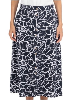 Buy Black and White Abstract Print Button-Down Midi Skirt - High-Waisted A-Line Skirt in UAE