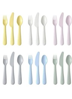 Buy 18-piece cutlery set, mixed colours, Polypropylene plastic, Dishwasher-safe,  Easier for a Child to Cut and Divide Food, Easy for Children to Grip in Their Small Hands, The Knife Has a Serrated Edge in UAE