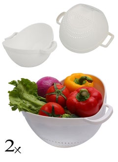 Buy Half and Half strainer for washing rice, fruits and vegetables, white plastic, 2 pieces in Saudi Arabia