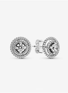 Buy Pandora Timeless Cubic Zirconia Women's Classic 925 Silver Shining Double Ring Round Earrings 299411C01 in UAE