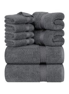 Buy Comfy 8 Piece Charcoal Grey Highly Absorbent 600Gsm Hotel Quality Combed Cotton Towel Set in UAE