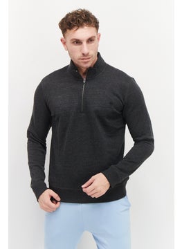 اشتري Men High Neck Brand Logo Half Zip Sweatshirt, Dark Grey في الامارات