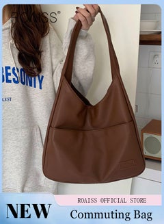 Buy Women's Large Capacity Commuter Bag Tote Bag Simple Solid Color PU Material in Saudi Arabia